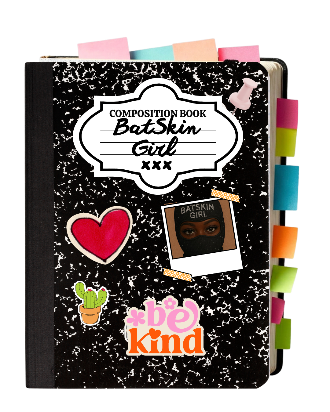 Batskin Girl Diary - composition notebook cover with stickers